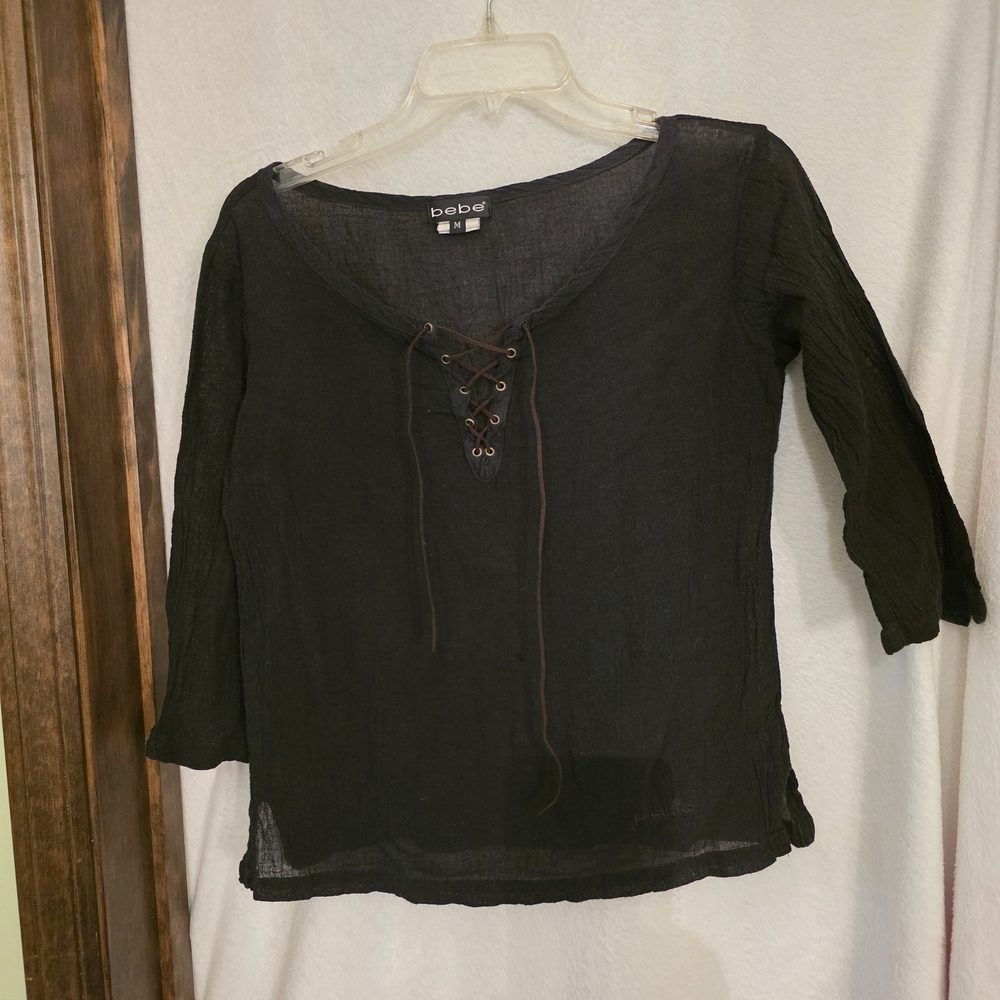 Bebe Black Lace-Up Women's Top